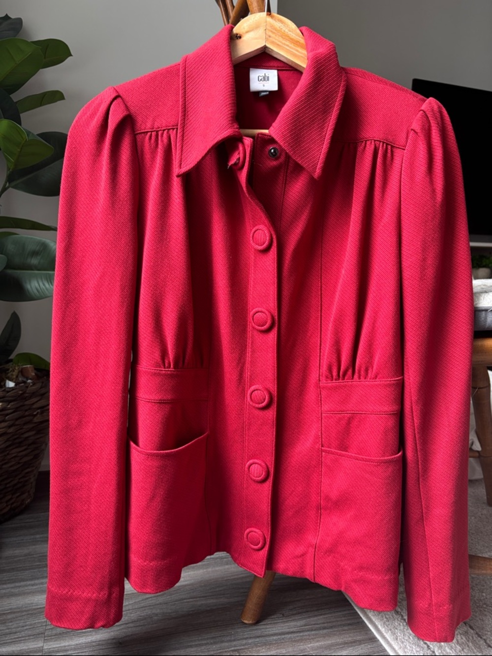 CAbi Vibrant Red Button-Front Tailored Jacket